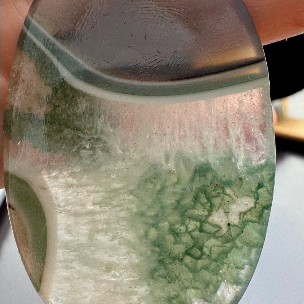 18K gp Unique Large Moss Agate Stone Pendant
